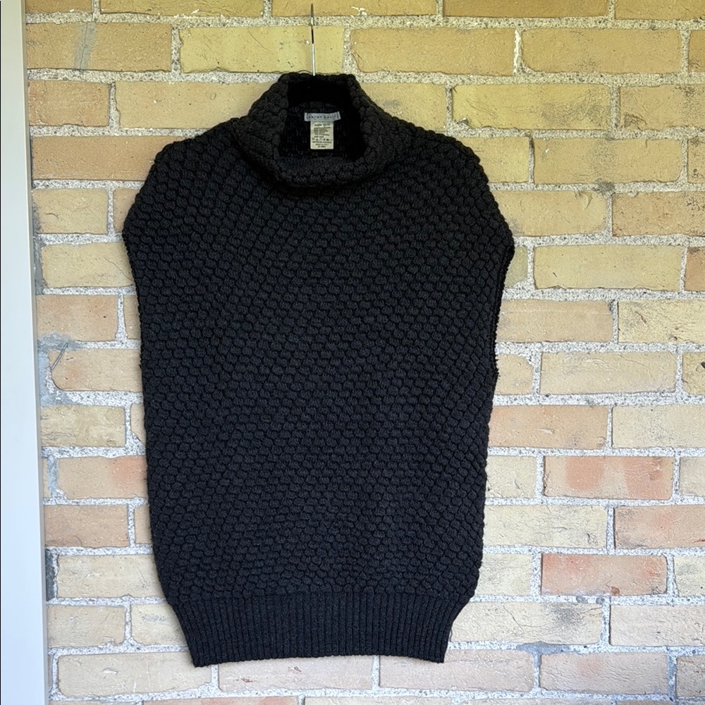 Sarah Pacini Dark Gray Turtleneck Sweater Vest with Textured Knit